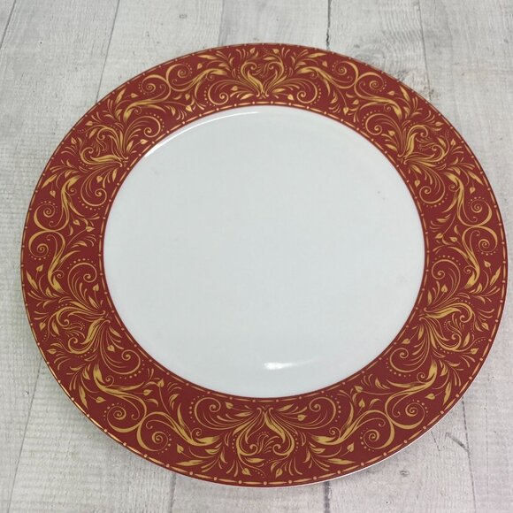 JC Penny Chris Madden MONTALIRA RED Gold Design Porcelain Dinner Plate Set 4 - Picture 4 of 16